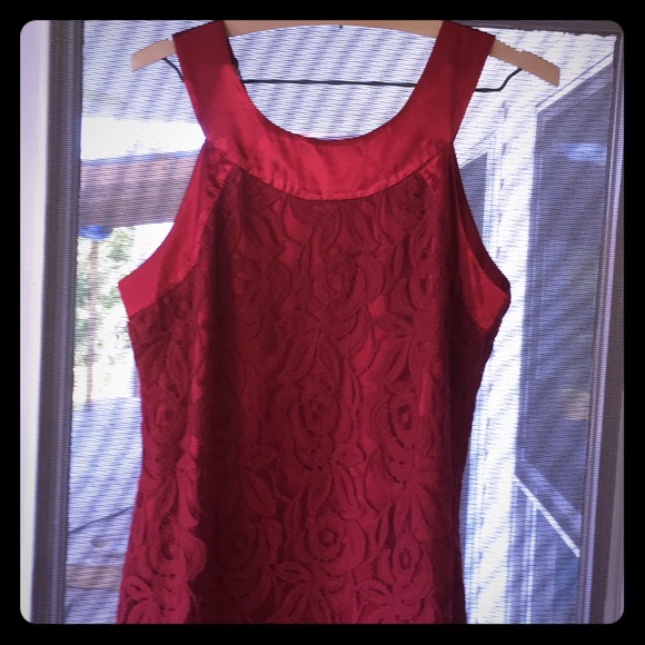 RED SATIN AND LACE DRESS - Picture 1 of 7